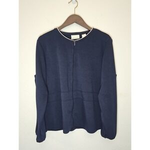 First Issue Women's‎ Liz Claiborne  Zip Up Sweater Navy Blue Long Sleeve Sz L